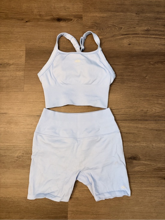 ALO Yoga Pants - ALO Yoga Light Blue Ribbed Athletic Shorts Set